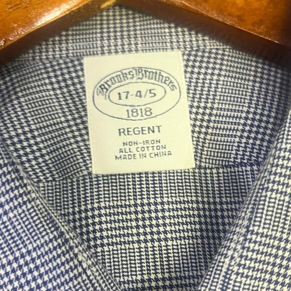 Brooks Brothers Shirt Mens 17-34 Regent Fit Non Iron Cotton Stretch‎ Blue Plaid - Picture 2 of 12